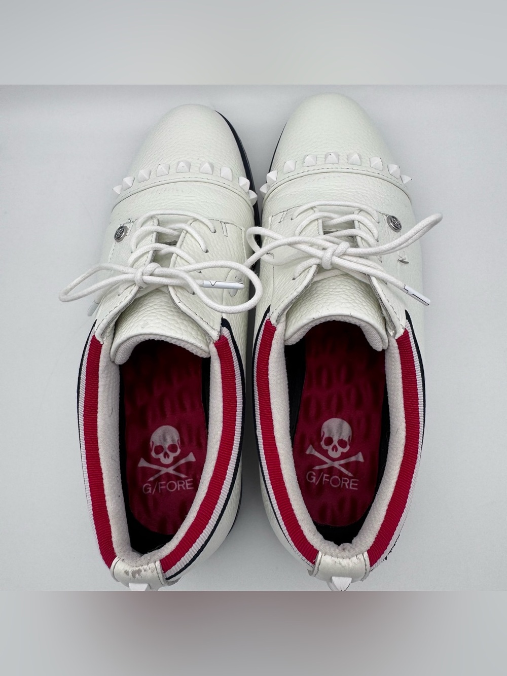 G/Fore Gallivanter White Golf Shoes Grosgrain Stud Cap Toe Women Size 10.5 - Picture 7 of 10